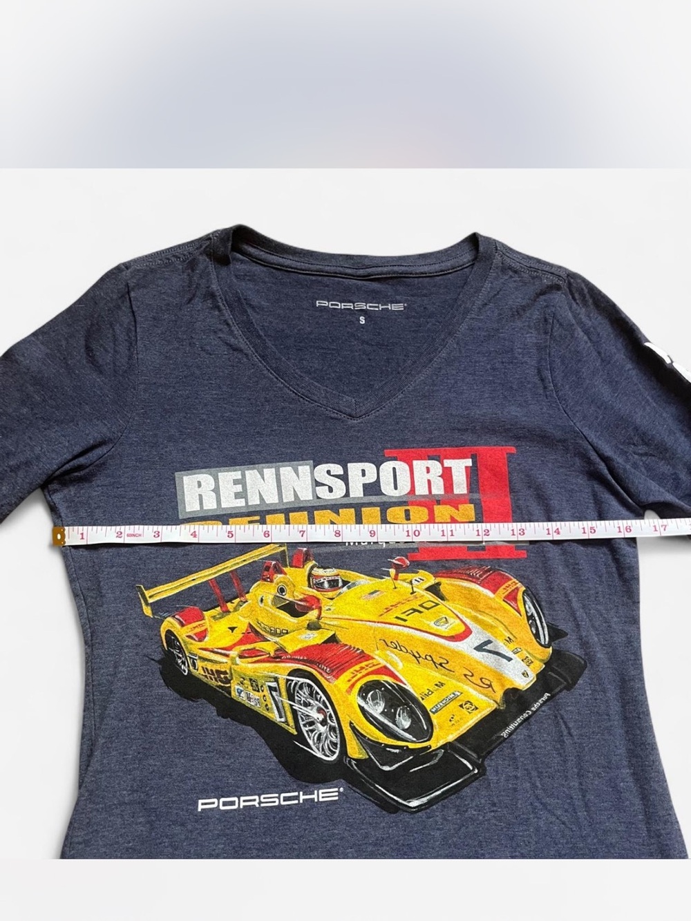 Porsche Design Rennsport Reunion Graphic Long Sleeve Tee - Navy with Yellow - Picture 5 of 6